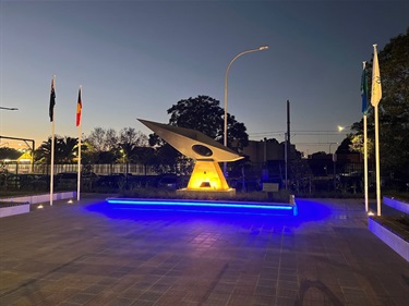 Fairfield International Monument at nighttime