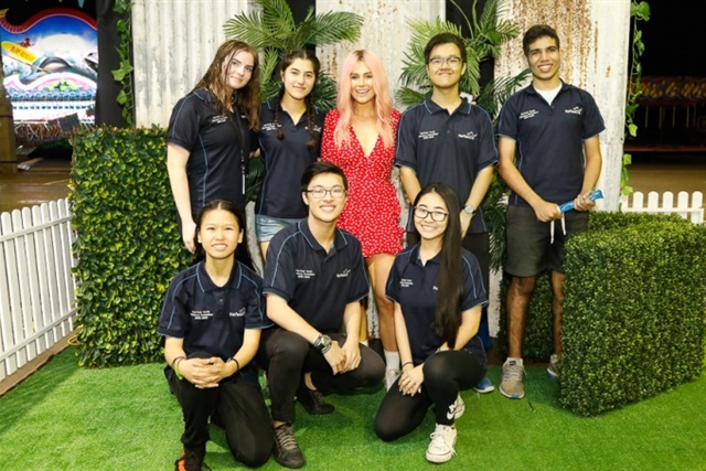 Members of the Fairfield Youth Advisory Committee smiling and posing with DJ Tigerlily at the Bring it On! Festival in 2019