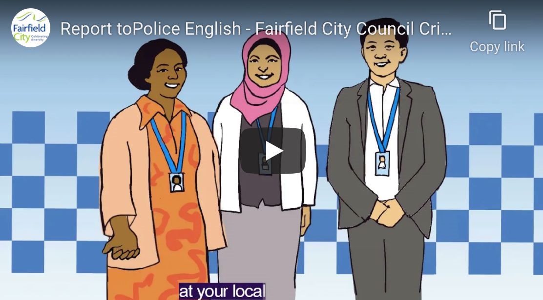 Screenshot of Report to Police English - Fairfield City Council Crime Prevention video on Youtube