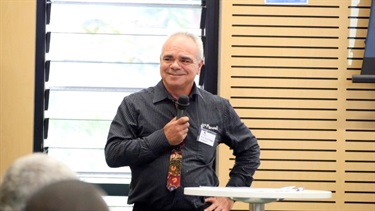 Uncle Harry partaking in the Acknowledgement of Country at at the Fairfield Conversations summit