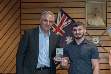 Mayor Carbone with Youth Achievement Award winner Sam Matty