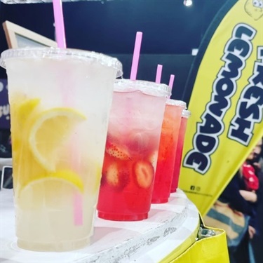 Mr Squeeze yellow lemonade and red strawberry lemonade drinks