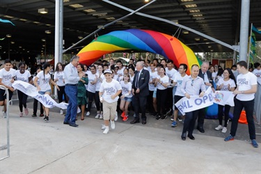 Festival go-ers beginning the Rainbow Run