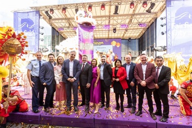 Mayor and Councillors standing on stage at Cabramatta Moon Festival