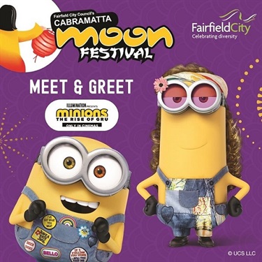 Minions cartoon characters Kevin and Bob promotional image for the Cabramatta Moon Festival 2022 Minions meet and greet
