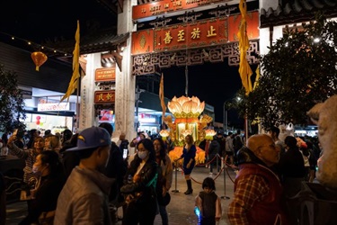 Lantern under Pai Lau gate at night time