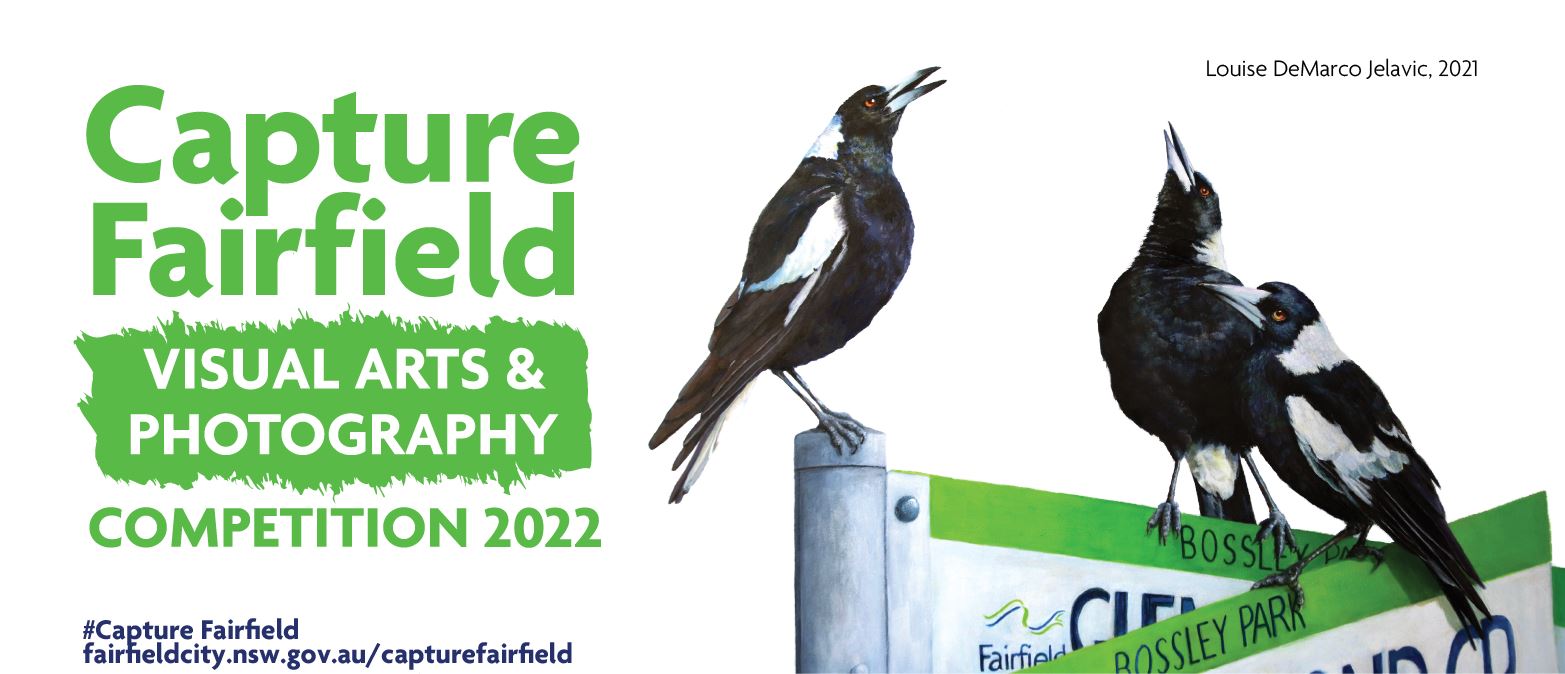 Capture Fairfield Visual Arts & Photography competition 2022 featuring artwork of magpies singing by Louise DeMarco Jelavic