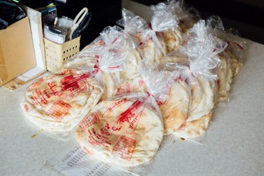 Lebanese flat bread neatly displayed