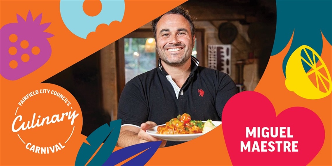 2023 Culinary Carnival Miguel Maestre holding food dish web page banner
