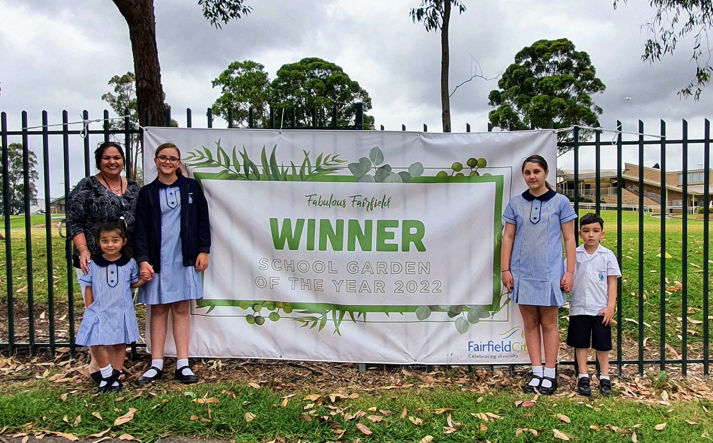 School Garden of the Year - Marion Catholic Primary School students with banner