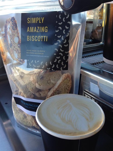 Coffee cup and Biscotti at Bean 2 Work