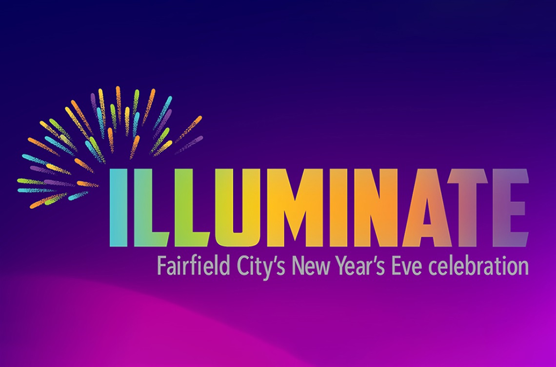 Illuminate web banner featuring decorative logo with the tagline 'Fairfield City's New Year's Eve Celebration'