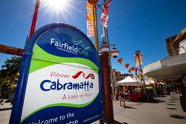 Welcome to Cabramatta sign in Freedom Plaza