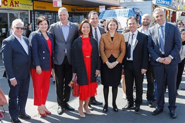 Mayor Frank Carbone, New South Wales Premier Gladys Berejiklian, Deputy Mayor Paul Adam Azzo and Councillor Dai Le smiling and posing with group of people in formal attire