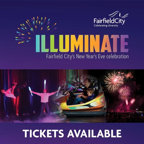 Promotional image featuring Illuminate photo collage, logos and text which says tickets available