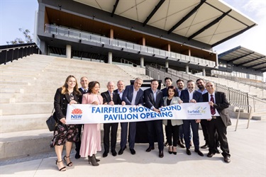 Ribbon cutting infront of the Fairfield Showground Pavilion