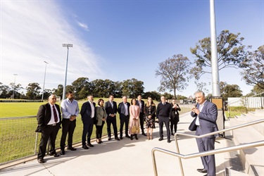 Mayor Frank Carbone making a speech at the Fairfield Showground Pavilion