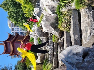 Chinese gardens two women posing