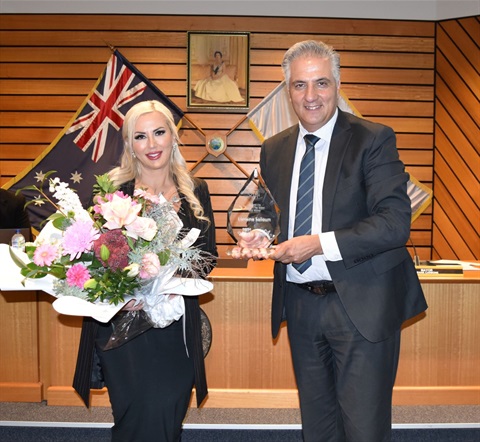 Lorraine the Women's day Award winner with the Mayor Frank Carbone