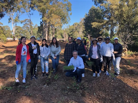 Mayor Frank Carbone planting trees on National Tree Day