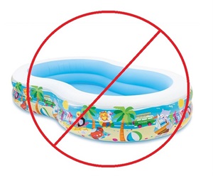 General prohibition sign over a children's inflatable pool