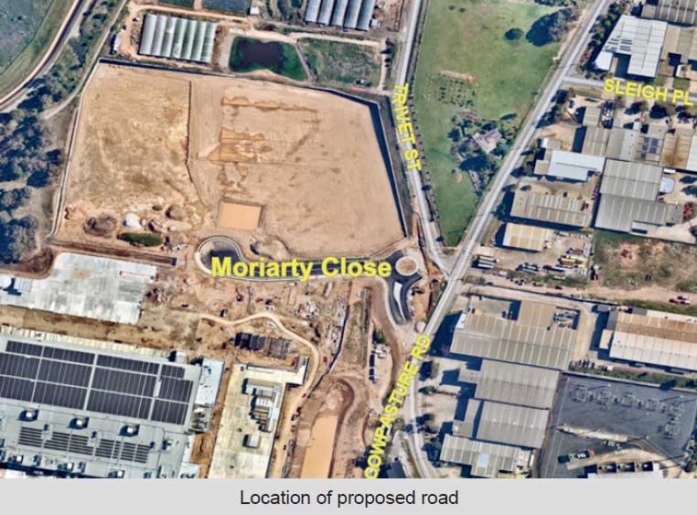 Arial map of Wetherill Park with a proposed road name