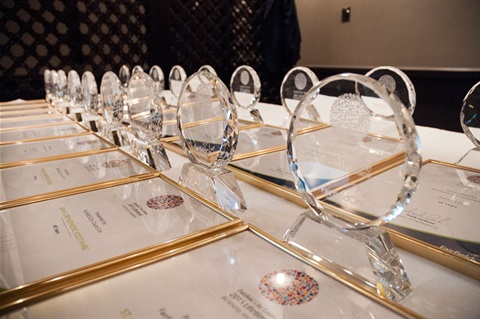 Trophies and certificates from the Fairfield City Centre Lifetime Business Awards 