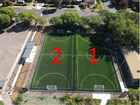 Aerial view of Emerson courst showing court 1 on the right and court 2 on the left