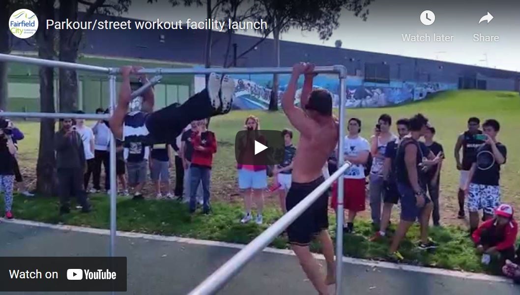 Screenshot of Parkour/street workout facility launch on Youtube