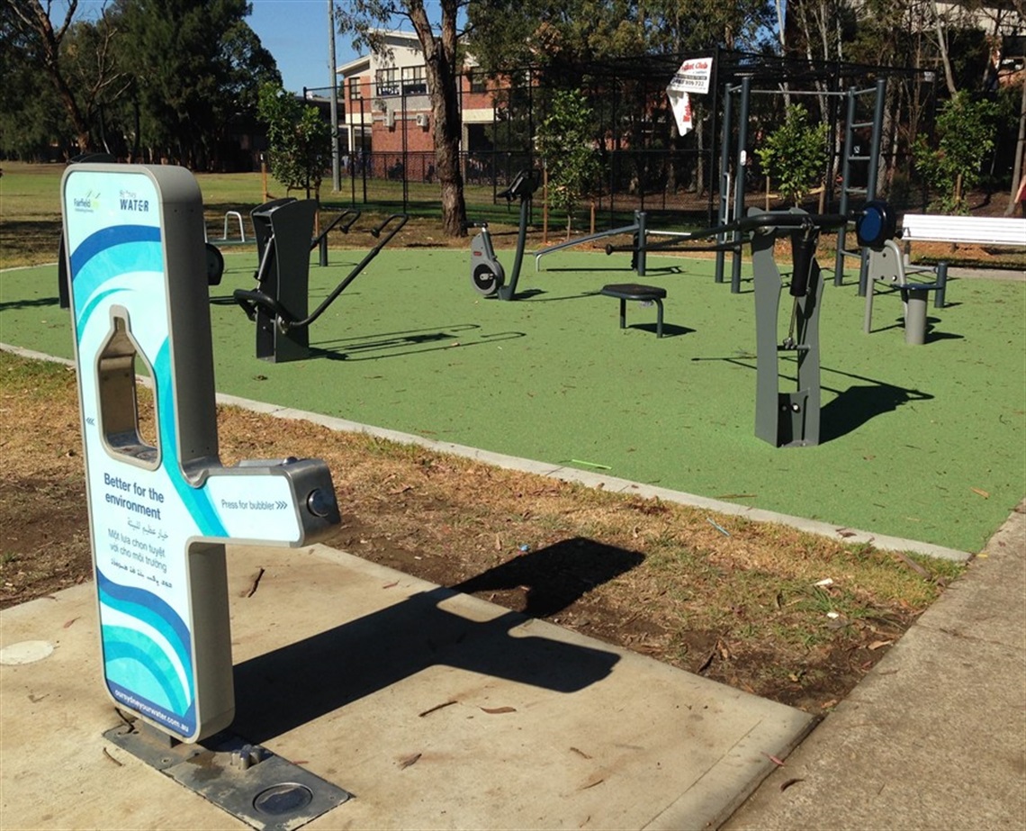 Outdoor Fitness Equipment and Water Refill Station at Terone Park 