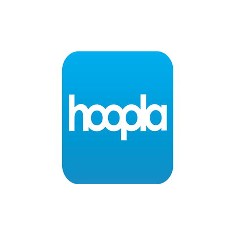 White Hoopla logo on blue background