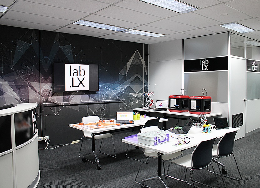 lab.LX in Whitlam Library Cabramatta showcasing the space with various pieces of technology and equipment set up on tables