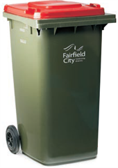 Garbage bin with red lid