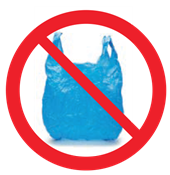 Red circle with line through image of blue plastic bag 