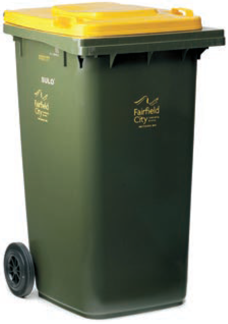 Recycling bin with yellow lid 