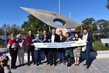 Mayor Frank Carbone, Councillors and residents at the Crescent International Monument Upgrade ribbon cutting ceremony