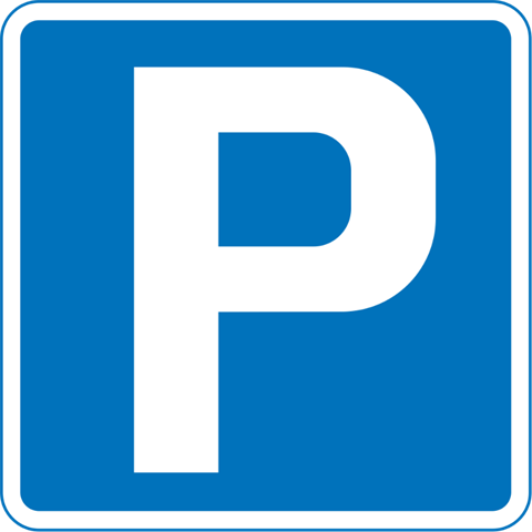 Parking Sign featuring a large white letter P on a blue background
