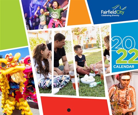 Cover of 2022 Fairfield City Council Calendar featuring collage of residents and cultural attractions
