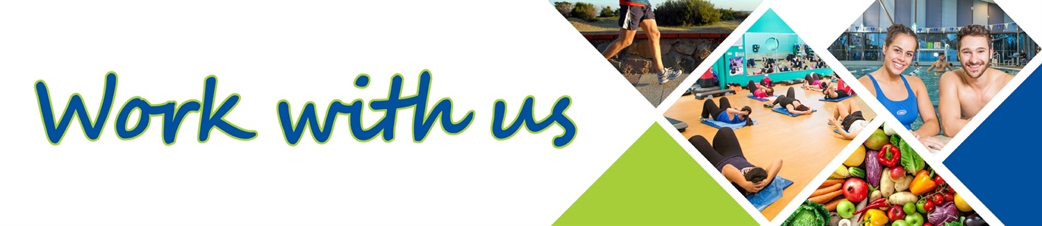 Work with us - banner featuring collage of healthy lifestyle related photos