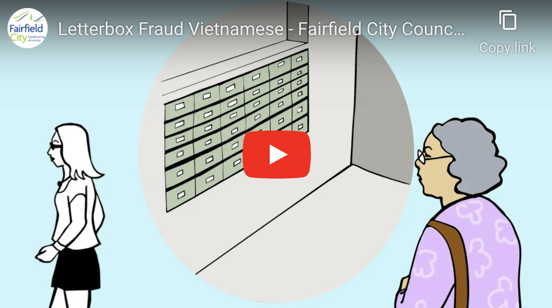 Screenshot of Letterbox Fraud Vietnamese - Fairfield City Council Crime Prevention video on Youtube