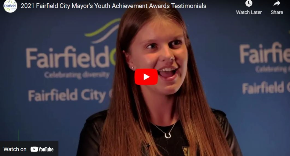 Screenshot of 2021 Fairfield City Mayor's Youth Achievement Awards Testimonials video on Youtube