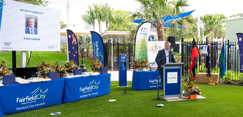 Mayor Frank Carbone giving the welcoming speech at Australia Day Awards ceremony