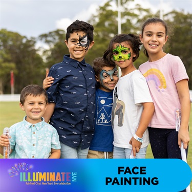 Five young children, three of which are wearing face paint