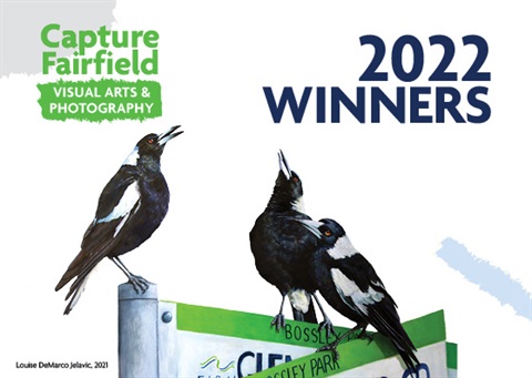 2022 Capture Fairfield Winners featuring illustration of magpies singing and Capture Fairfield logo