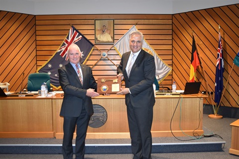 Alan Young bring presented the Key to the City from Mayor Frank Carbone