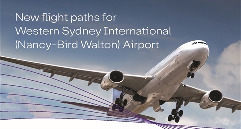 A plan flying with the text on the poster: 