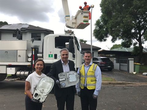 Mayor with endeavour energy installing new LED lights