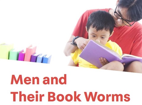Father and son reading a book with text that says 'Men and their book worms'