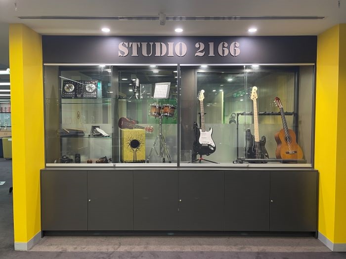 Studio2166 cabinet with all the instruments on display