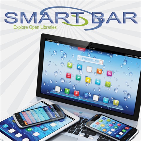 Smart Bar Explore Open Libraries featuring image of laptop, smartphone and ipads